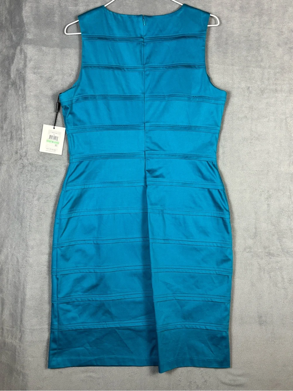 Calvin Klein NWT Teal Blue Sheath Dress 8 Pleated Banded Sleeveless‎ Cocktail
